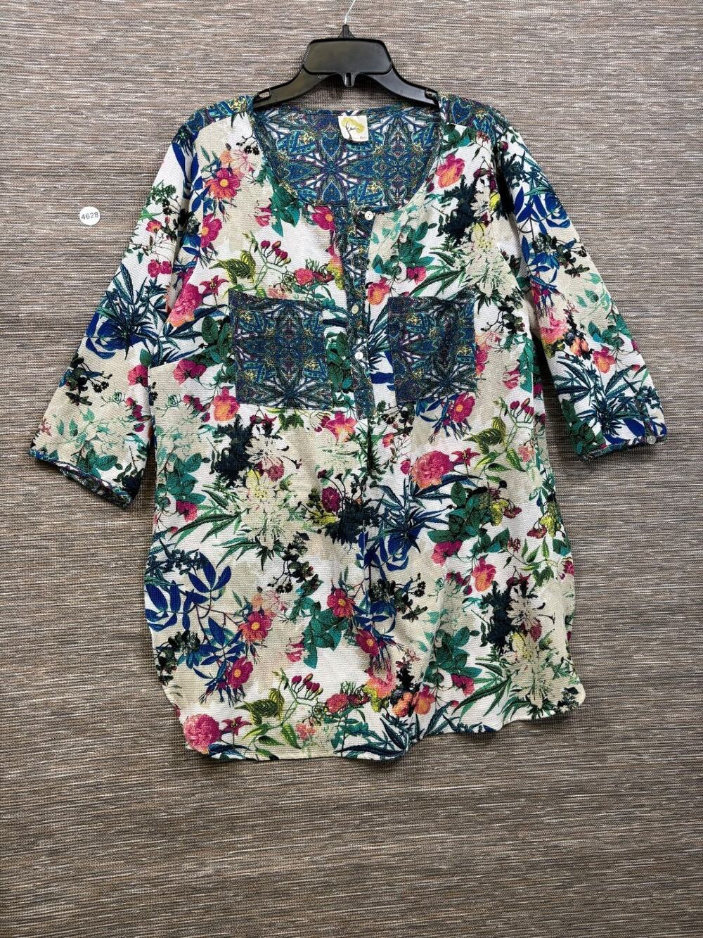 Fig and Flower Anthropologie Popover Tunic Top Womens 1X Whimsical Artsy Floral
